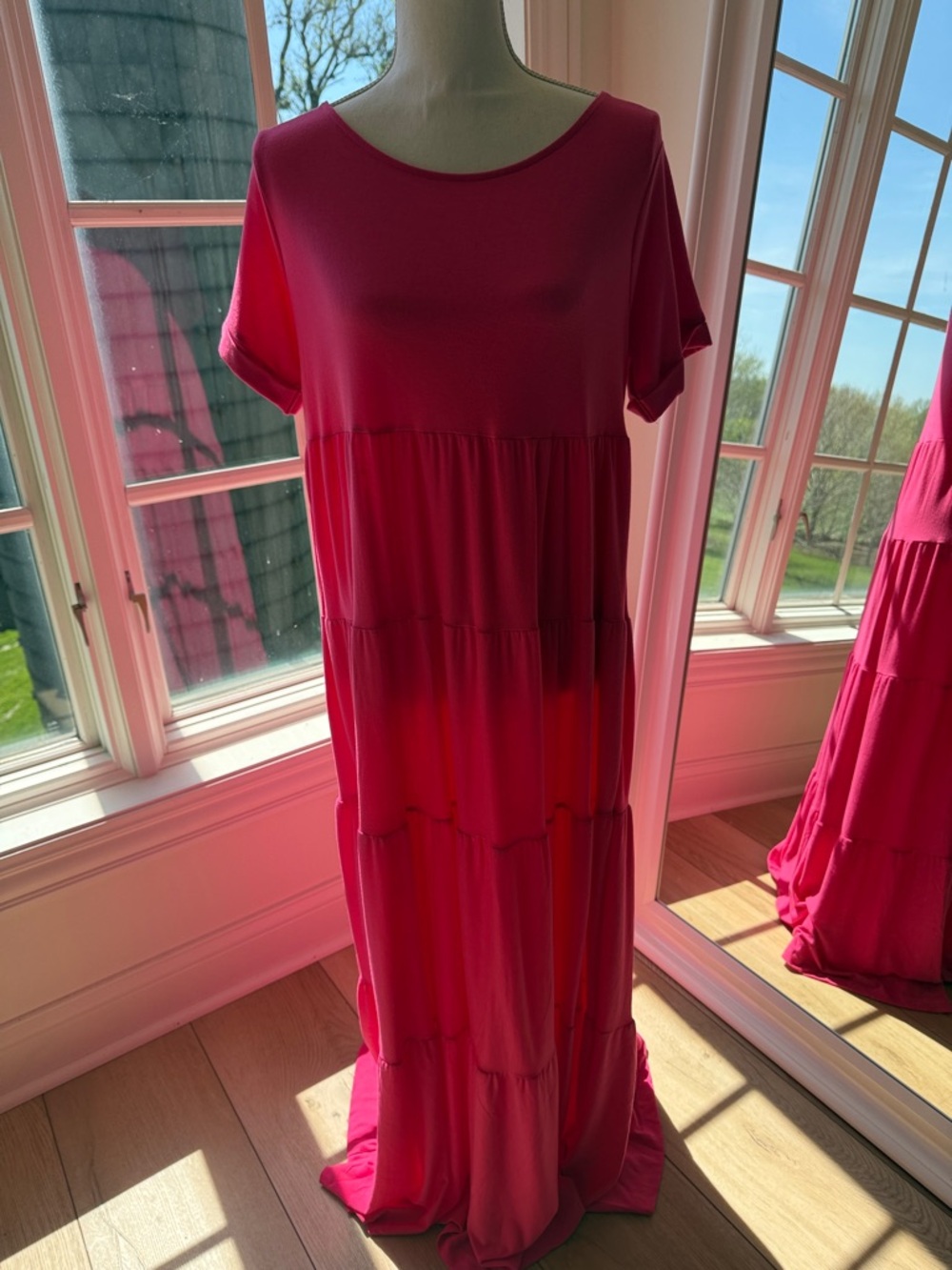 Zenana Outfitters Bright Pink Tiered Maxi Dress